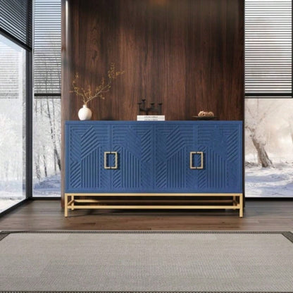 TREXM Sideboard Buffet Cabinet with Storage, sideboard cabinet with Adjustable Shelves, Rectangular Metal Handles and Kitchen, Living room, and Dining Room, Navy