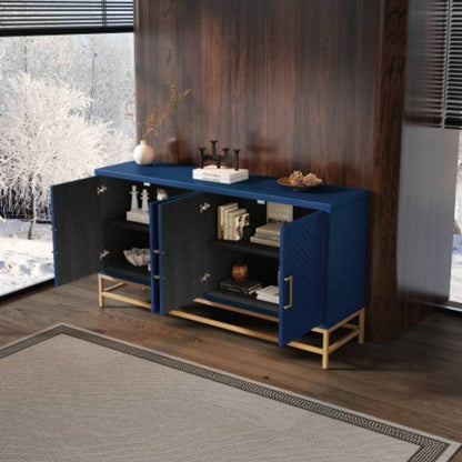 TREXM Sideboard Buffet Cabinet with Storage, sideboard cabinet with Adjustable Shelves, Rectangular Metal Handles and Kitchen, Living room, and Dining Room, Navy