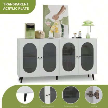 Buffet Cabinet with Storage, 60 Storage Cabinet with 4 Acrylic Doors, Accent Cabinet, Sideboard Cabinet Hallway, Entry, Living Room, White