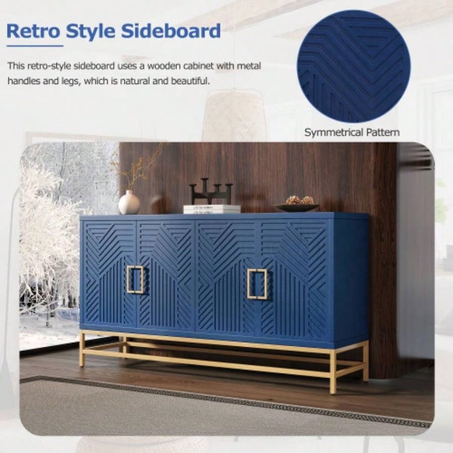 TREXM Sideboard Buffet Cabinet with Storage, sideboard cabinet with Adjustable Shelves, Rectangular Metal Handles and Kitchen, Living room, and Dining Room, Navy