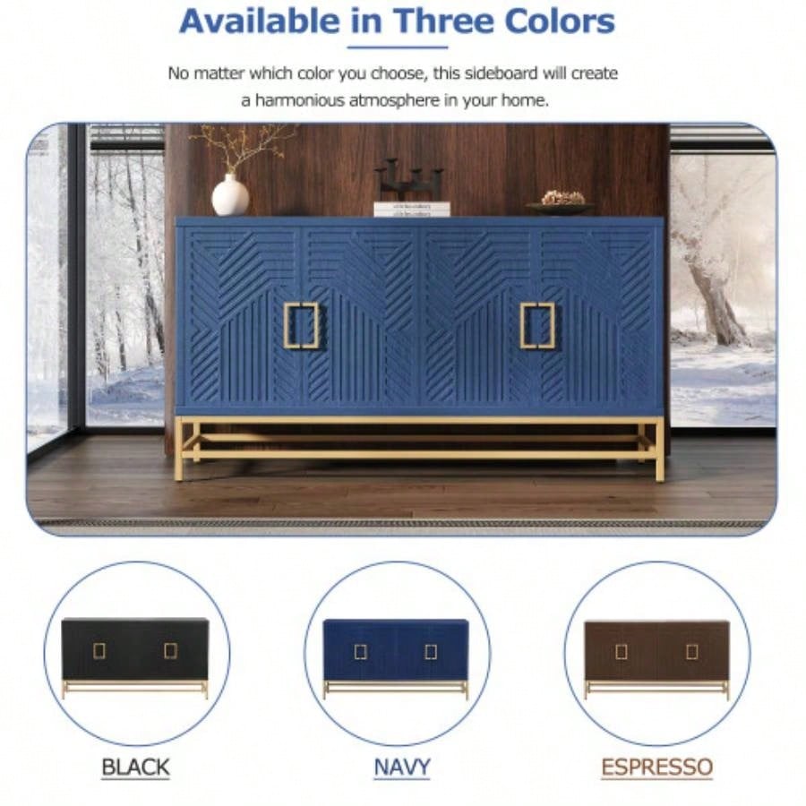 TREXM Sideboard Buffet Cabinet with Storage, sideboard cabinet with Adjustable Shelves, Rectangular Metal Handles and Kitchen, Living room, and Dining Room, Navy