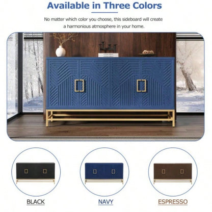 TREXM Sideboard Buffet Cabinet with Storage, sideboard cabinet with Adjustable Shelves, Rectangular Metal Handles and Kitchen, Living room, and Dining Room, Navy