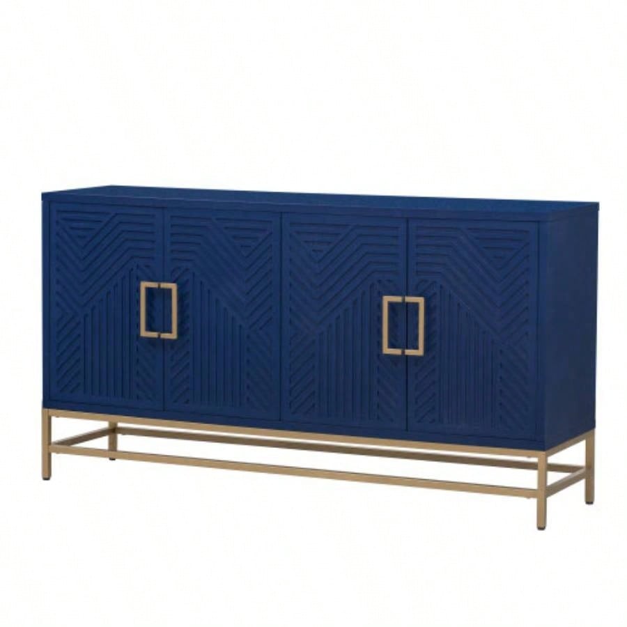 TREXM Sideboard Buffet Cabinet with Storage, sideboard cabinet with Adjustable Shelves, Rectangular Metal Handles and Kitchen, Living room, and Dining Room, Navy