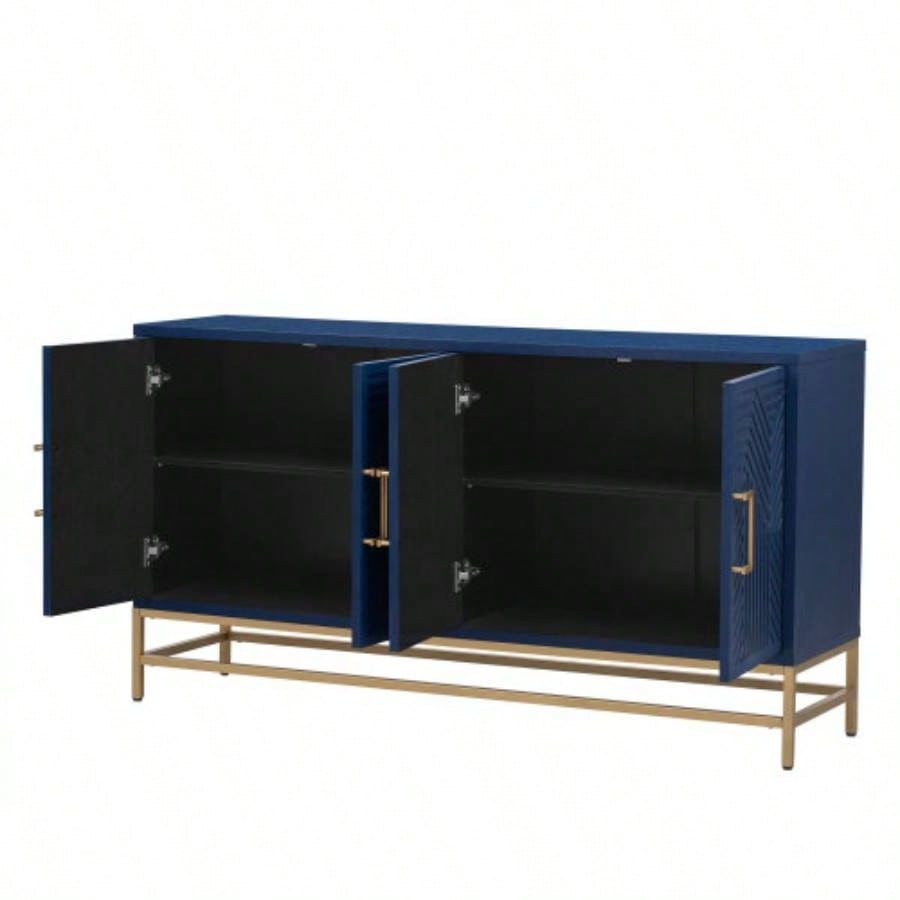 TREXM Sideboard Buffet Cabinet with Storage, sideboard cabinet with Adjustable Shelves, Rectangular Metal Handles and Kitchen, Living room, and Dining Room, Navy