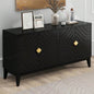 4 - Door Sideboard Storage Cabinet Living Room and Dining Room, Two Large Cabinets with Gold Handles and Adjustable Shelf, Black