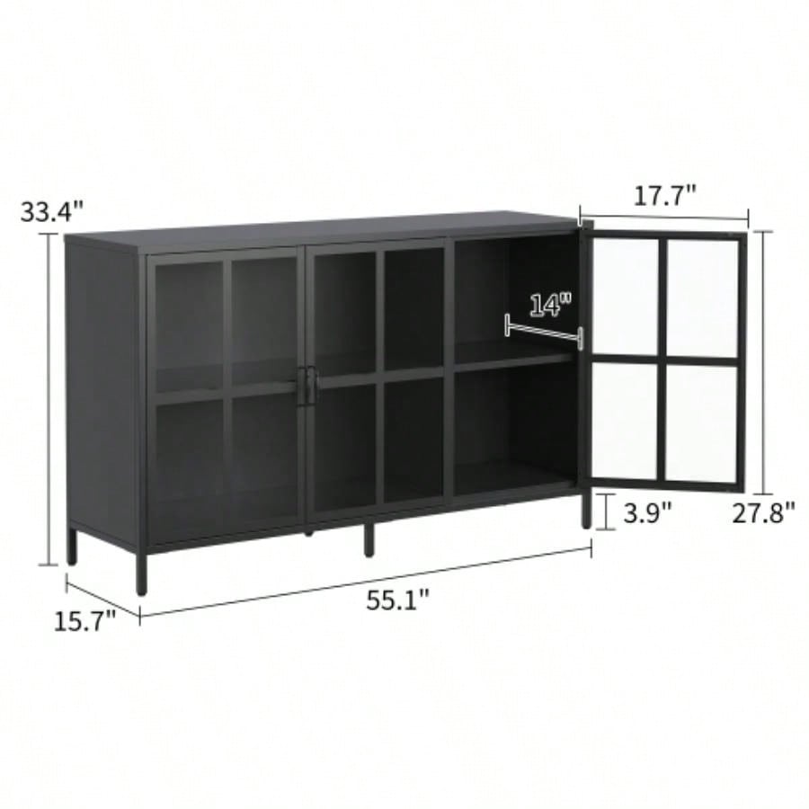 Heavy Duty Metal Modern Sideboard Buffet Cabinet with Storage Premium Steel Storage Cabinet, Adjustable Feet, Glass Doors, Large Capacity Organizer Living Room, Bed Room, Dining Room