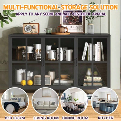 Heavy Duty Metal Modern Sideboard Buffet Cabinet with Storage Premium Steel Storage Cabinet, Adjustable Feet, Glass Doors, Large Capacity Organizer Living Room, Bed Room, Dining Room