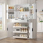 72 Fluted Kitchen Pantry Cabinet with 3 Keyboard Drawers 6 Door Shelves Adjustable, Freestanding Cupboard Storage Cabinet Bathroom, Diningroom, Office, Entryway, White