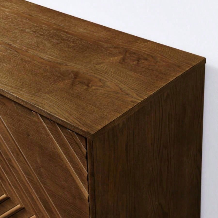 60.5 Buffet Cabinet with Storage, Farmhouse Fluted Sideboard with Geometric Pattern Adjustable Shelves, Mid Modern TV Stand Living Room Kitchen Dining Room Entryway, Walnut