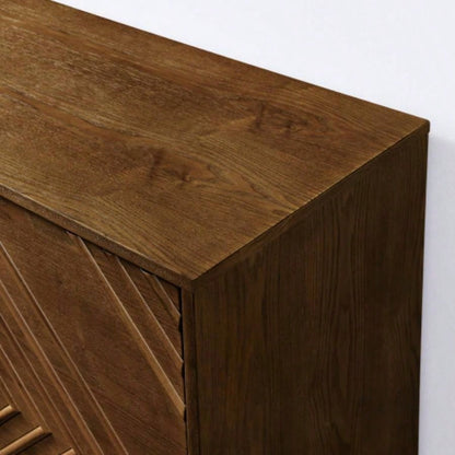 60.5 Buffet Cabinet with Storage, Farmhouse Fluted Sideboard with Geometric Pattern Adjustable Shelves, Mid Modern TV Stand Living Room Kitchen Dining Room Entryway, Walnut