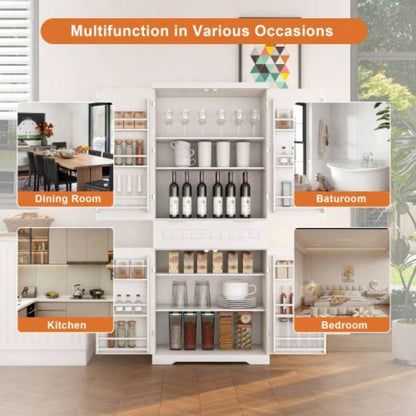 Pantry Cabinet, 71.65 Tall Storage Cabinet with Drawer, 2 Cabinets 6 Door Shelves, Adjustable Shelves, Freestanding Cupboard Kitchen, Living Room, Bathroom, Farmhouse Style, White