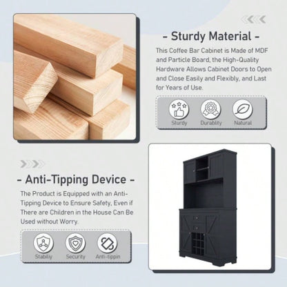 Coffee Bar Cabinet Kitchen Cabinet with Storage, Farmhouse Wine Cabinet with Drawers shelves and cabinets, Buffet Cabinet Wine Glass Racks Dining Room, Kitchen, Dark Blue