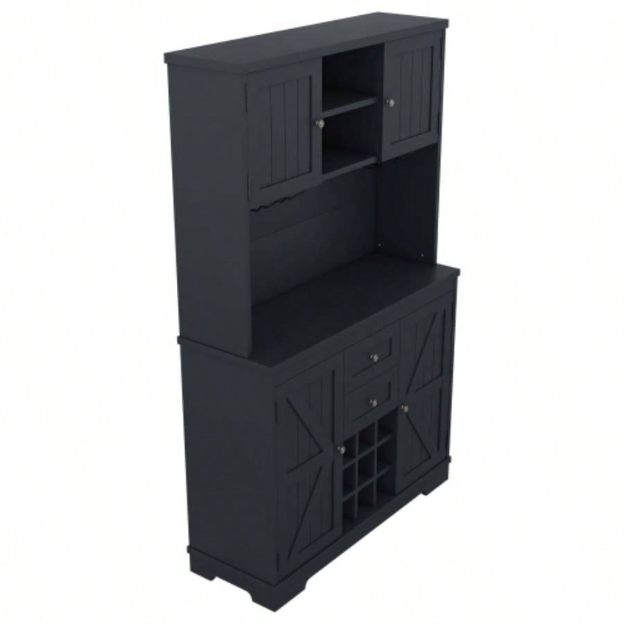 Coffee Bar Cabinet Kitchen Cabinet with Storage, Farmhouse Wine Cabinet with Drawers shelves and cabinets, Buffet Cabinet Wine Glass Racks Dining Room, Kitchen, Dark Blue