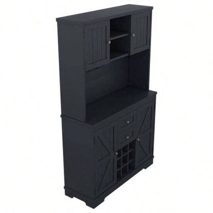 Coffee Bar Cabinet Kitchen Cabinet with Storage, Farmhouse Wine Cabinet with Drawers shelves and cabinets, Buffet Cabinet Wine Glass Racks Dining Room, Kitchen, Dark Blue