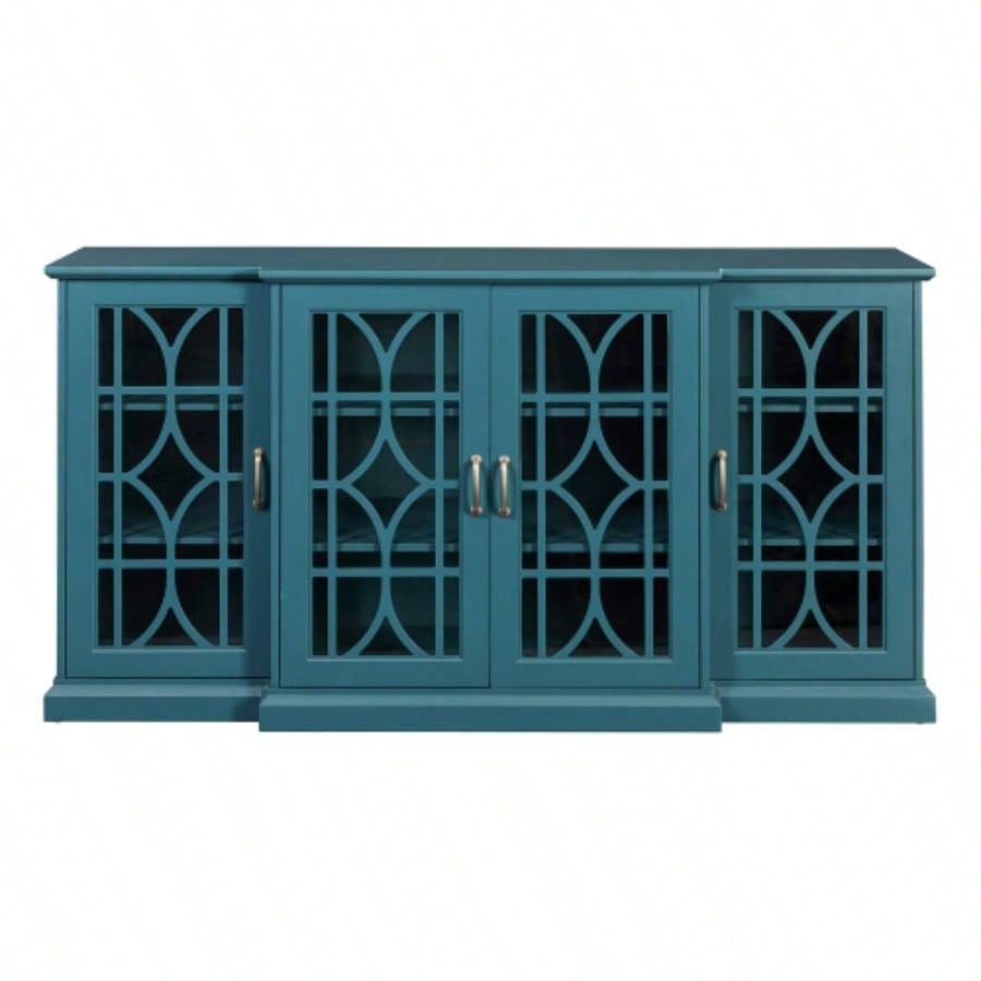 63 TV Stand, Sideboard Buffet, Storage Cabinet, Teal Blue