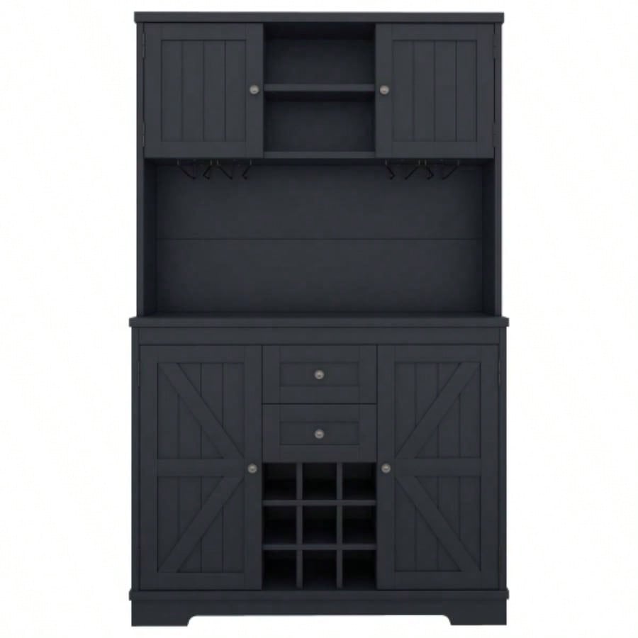 Coffee Bar Cabinet Kitchen Cabinet with Storage, Farmhouse Wine Cabinet with Drawers shelves and cabinets, Buffet Cabinet Wine Glass Racks Dining Room, Kitchen, Dark Blue