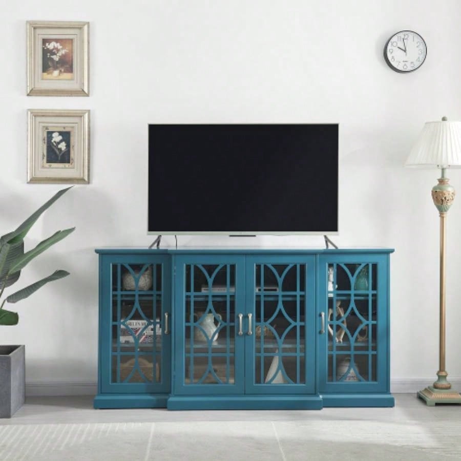 63 TV Stand, Sideboard Buffet, Storage Cabinet, Teal Blue