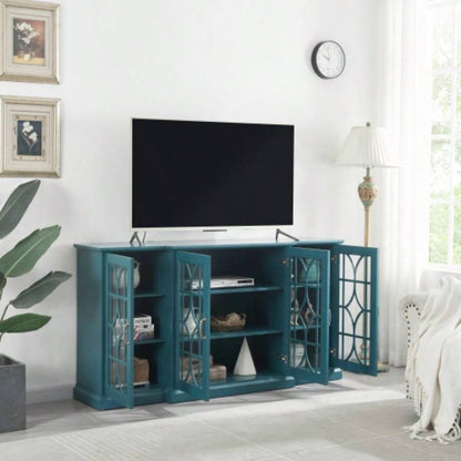 63 TV Stand, Sideboard Buffet, Storage Cabinet, Teal Blue