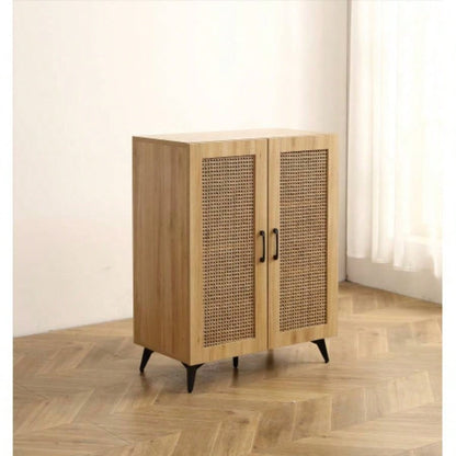 Natural Rattan Storage Cabinet Double - Door Shoe Cabinet with Large Storage Space and Durable Structure 29.5inch