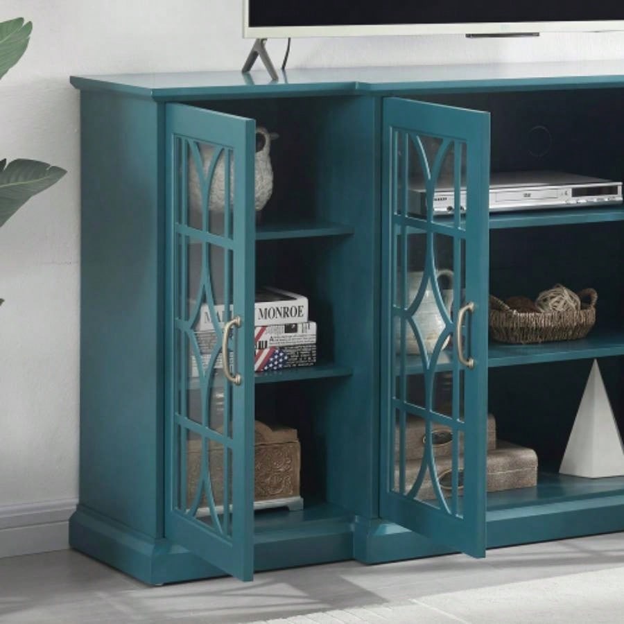 63 TV Stand, Sideboard Buffet, Storage Cabinet, Teal Blue