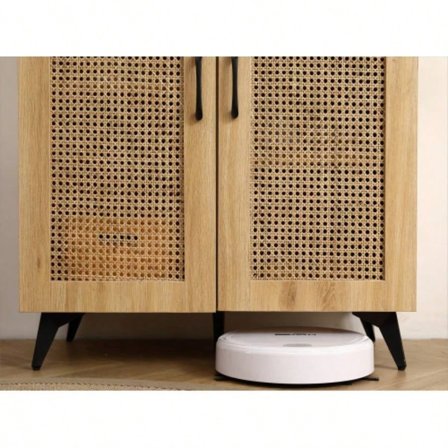 Natural Rattan Storage Cabinet Double - Door Shoe Cabinet with Large Storage Space and Durable Structure 29.5inch