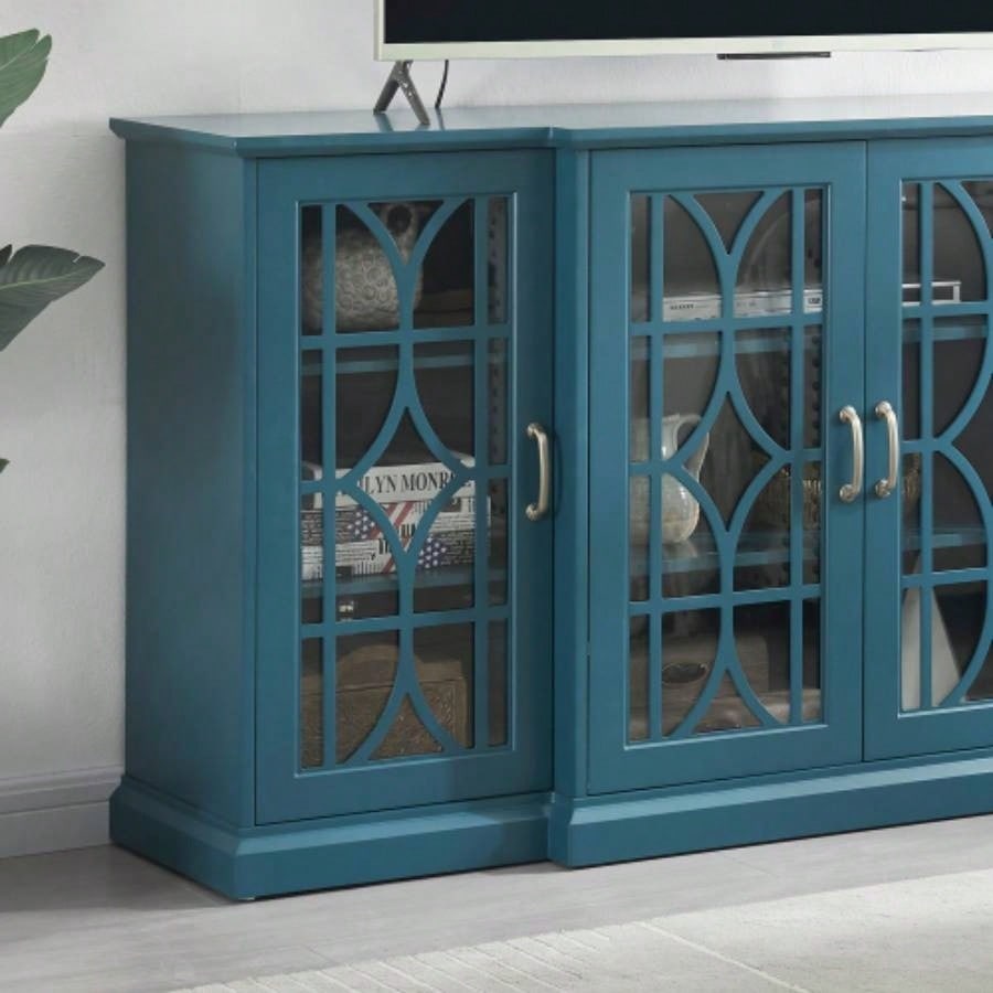 63 TV Stand, Sideboard Buffet, Storage Cabinet, Teal Blue