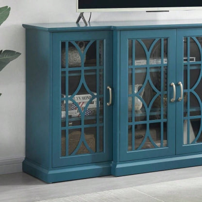 63 TV Stand, Sideboard Buffet, Storage Cabinet, Teal Blue