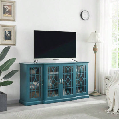 63 TV Stand, Sideboard Buffet, Storage Cabinet, Teal Blue