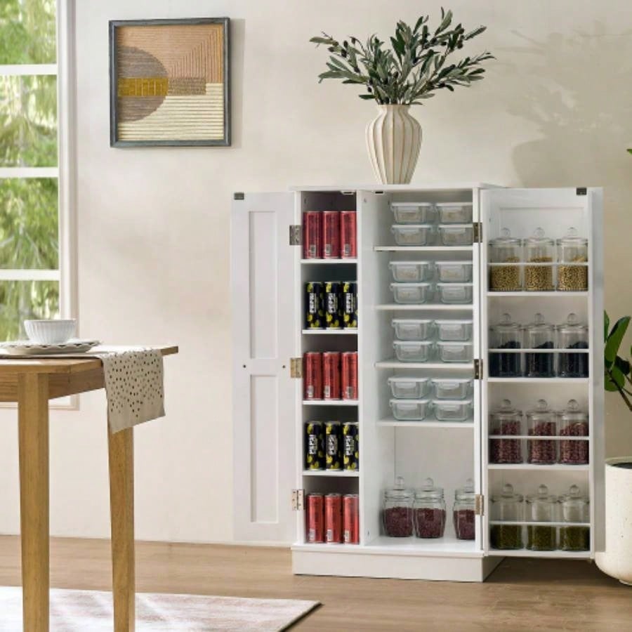 Kitchen Pantry Storage Cabinet, Freestanding Pantry Cabinet with Doors Adjustable Shelves, Small Food Pantry Cabinet Kitchen, Dining Room Room White
