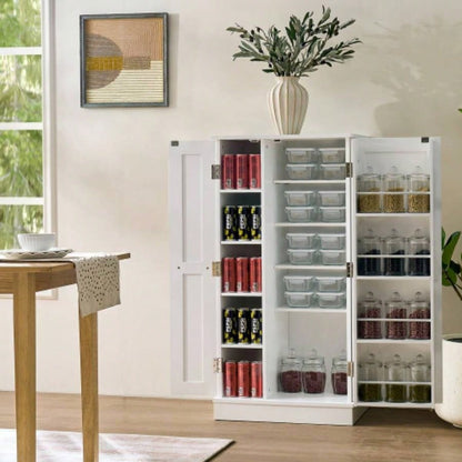Kitchen Pantry Storage Cabinet, Freestanding Pantry Cabinet with Doors Adjustable Shelves, Small Food Pantry Cabinet Kitchen, Dining Room Room White