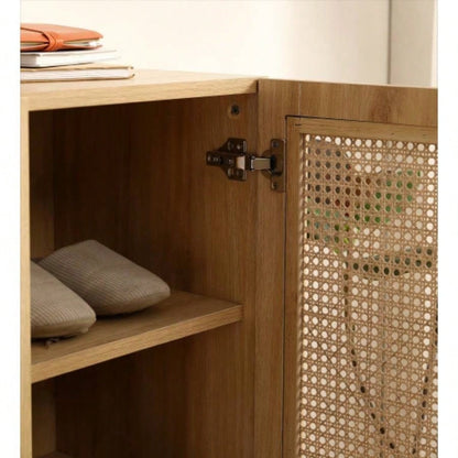 Natural Rattan Storage Cabinet Double - Door Shoe Cabinet with Large Storage Space and Durable Structure 29.5inch