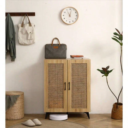Natural Rattan Storage Cabinet Double - Door Shoe Cabinet with Large Storage Space and Durable Structure 29.5inch
