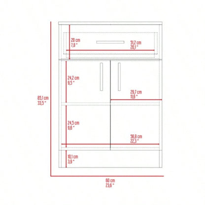 Pantry Organizer Cabinet 33 H, One Drawer, Two Interior Shelves, Two Doors, White/Light Oak