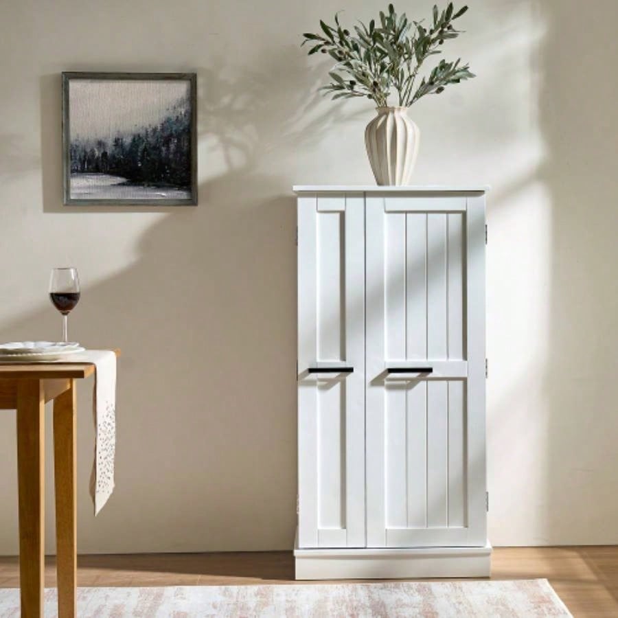 Kitchen Pantry Storage Cabinet, Freestanding Pantry Cabinet with Doors Adjustable Shelves, Small Food Pantry Cabinet Kitchen, Dining Room Room White