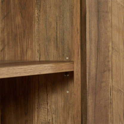 65 - Inch Rustic Oak Color Faux Rattan Sideboard, Barn Door Rustic Style Sideboard, Living Room, Entryway, Bedroom, Dining Room Four Door Storage Cabinet