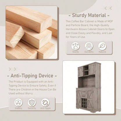 Coffee Bar Cabinet Kitchen Cabinet with Storage, Farmhouse Wine Cabinet with Drawers shelves and cabinets, Buffet Cabinet Wine Glass Racks Dining Room, Kitchen, Oak