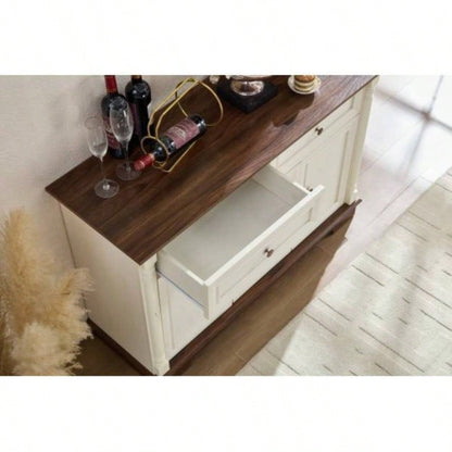 Farmhouse Style Kitchen Storage Cabinet, Large Wall Cabinet with Drawers and Doors in Roman Column Shape, Wooden Coffee Bar, Wine Cooler Living Room Hallway