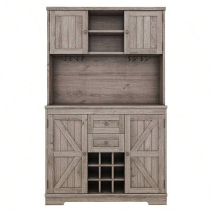 Coffee Bar Cabinet Kitchen Cabinet with Storage, Farmhouse Wine Cabinet with Drawers shelves and cabinets, Buffet Cabinet Wine Glass Racks Dining Room, Kitchen, Oak