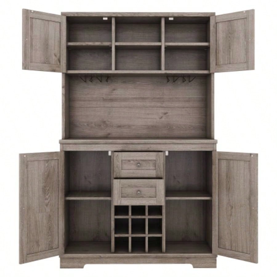 Coffee Bar Cabinet Kitchen Cabinet with Storage, Farmhouse Wine Cabinet with Drawers shelves and cabinets, Buffet Cabinet Wine Glass Racks Dining Room, Kitchen, Oak