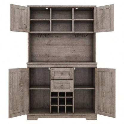 Coffee Bar Cabinet Kitchen Cabinet with Storage, Farmhouse Wine Cabinet with Drawers shelves and cabinets, Buffet Cabinet Wine Glass Racks Dining Room, Kitchen, Oak
