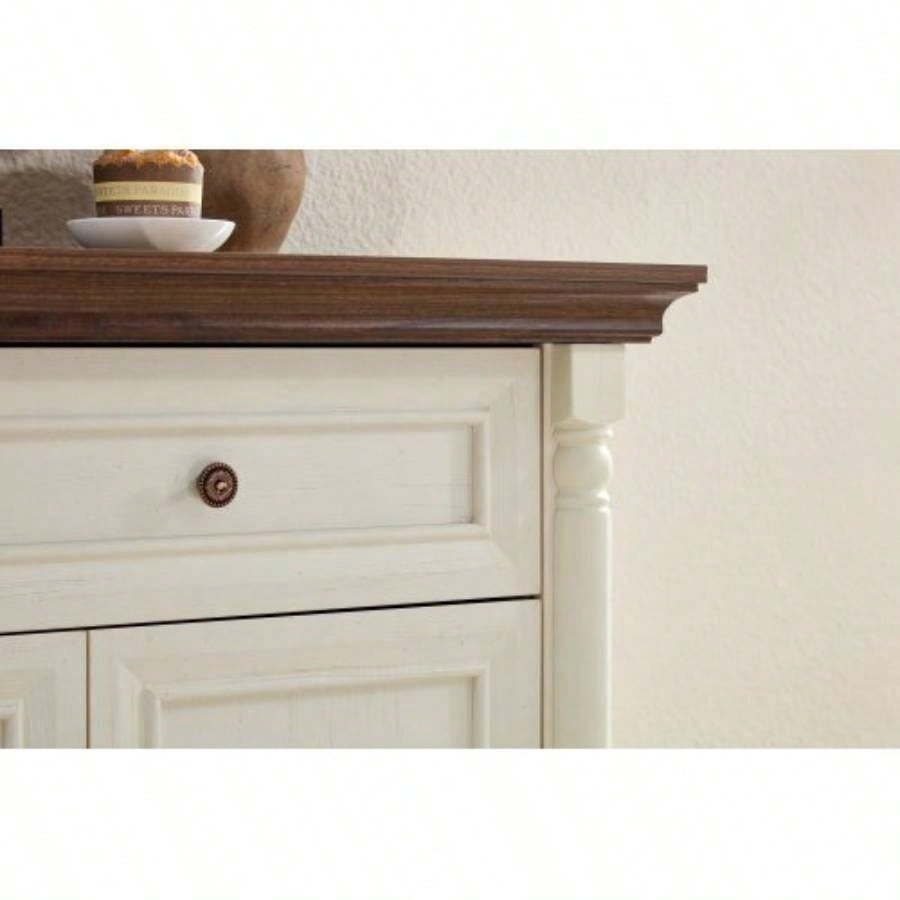 Farmhouse Style Kitchen Storage Cabinet, Large Wall Cabinet with Drawers and Doors in Roman Column Shape, Wooden Coffee Bar, Wine Cooler Living Room Hallway