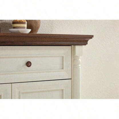 Farmhouse Style Kitchen Storage Cabinet, Large Wall Cabinet with Drawers and Doors in Roman Column Shape, Wooden Coffee Bar, Wine Cooler Living Room Hallway