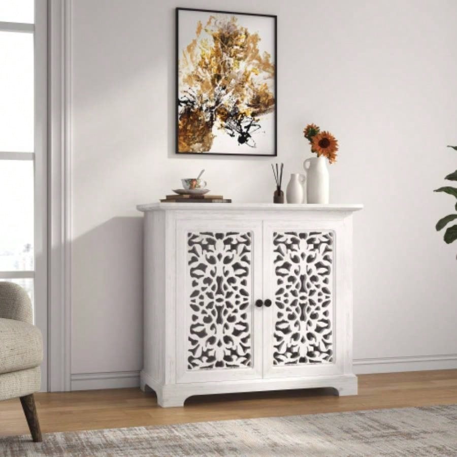 Antique Sideboard Storage Cabinet, Vintage Accent Cabinet, 2 carving Doors Buffet Server Console Cabinet Kitchen Dining Room Living Room Hallway