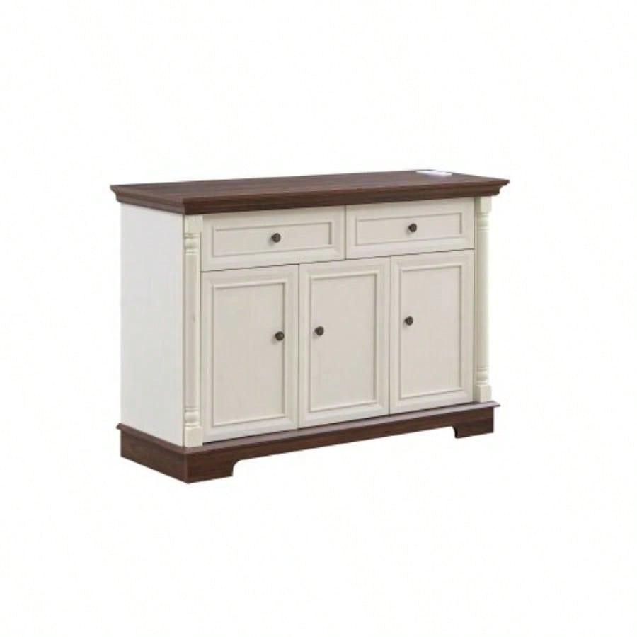 Farmhouse Style Kitchen Storage Cabinet, Large Wall Cabinet with Drawers and Doors in Roman Column Shape, Wooden Coffee Bar, Wine Cooler Living Room Hallway