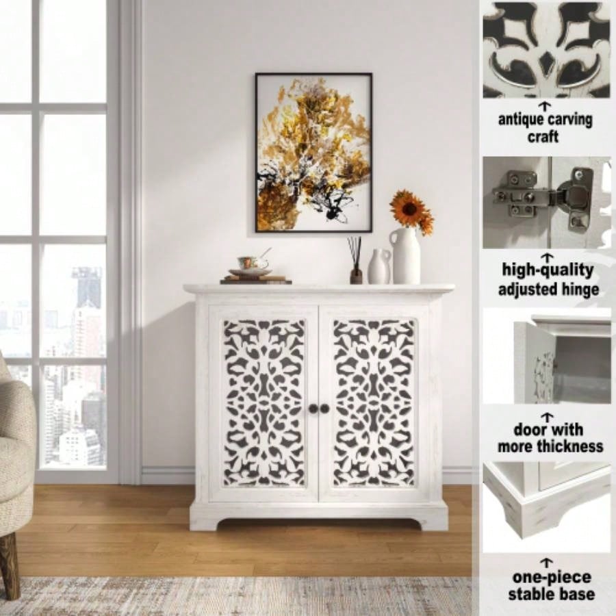 Antique Sideboard Storage Cabinet, Vintage Accent Cabinet, 2 carving Doors Buffet Server Console Cabinet Kitchen Dining Room Living Room Hallway