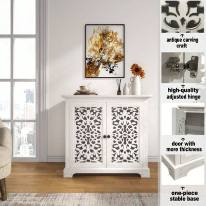 Antique Sideboard Storage Cabinet, Vintage Accent Cabinet, 2 carving Doors Buffet Server Console Cabinet Kitchen Dining Room Living Room Hallway