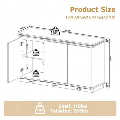 Classic Wooden Sideboard with Beaded Trim - Elegant Storage Cabinet Dining or Living Room