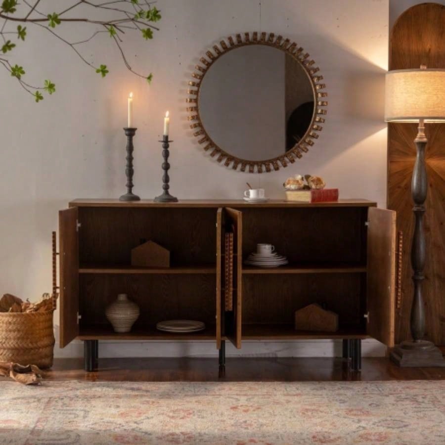 Sideboard Buffet Cabinet with Storage - Wood Kitchen Cabinet with Adjustable Shelf, Handleless Console Table Dining Room, Modern Entryway Table with 4 - Door