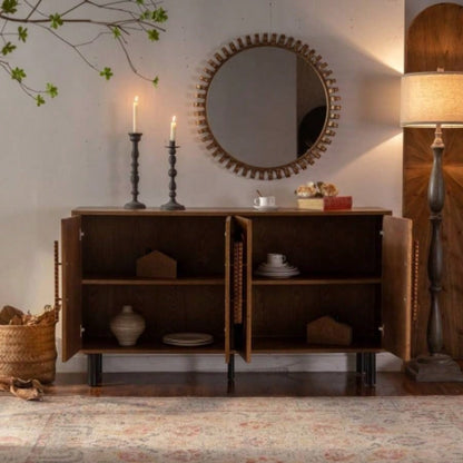 Sideboard Buffet Cabinet with Storage - Wood Kitchen Cabinet with Adjustable Shelf, Handleless Console Table Dining Room, Modern Entryway Table with 4 - Door