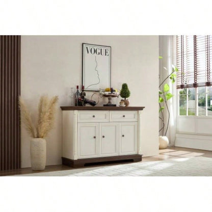 Farmhouse Style Kitchen Storage Cabinet, Large Wall Cabinet with Drawers and Doors in Roman Column Shape, Wooden Coffee Bar, Wine Cooler Living Room Hallway